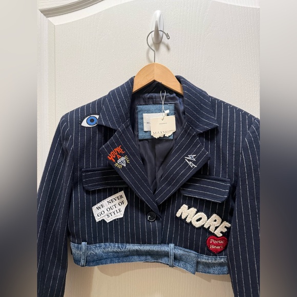 MAXMILA PARIS  Premium Crop Blazer with Embroidered Denim Trim size M NWT - Picture 4 of 8